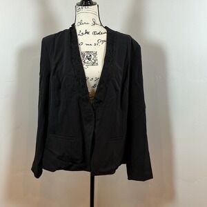 Lane Bryant Black Lace Trim Collarless Open Front Blazer Jacket Plus‎ Size 20